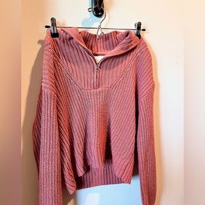 Pink Rose 1/4 zip sweater.